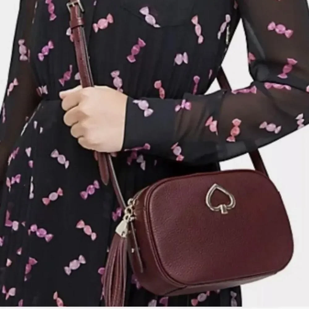 Kate Spade NY Kourtney Burgundy/Maroon/Wine Leather Camera Crossbody Bag